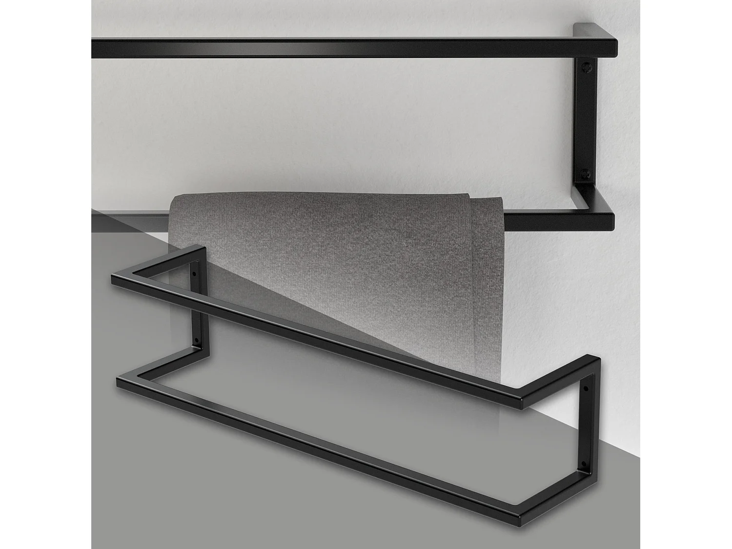 Porte-serviettes support mural pour salle de bain cuisine 15x15x60 cm noir acier
