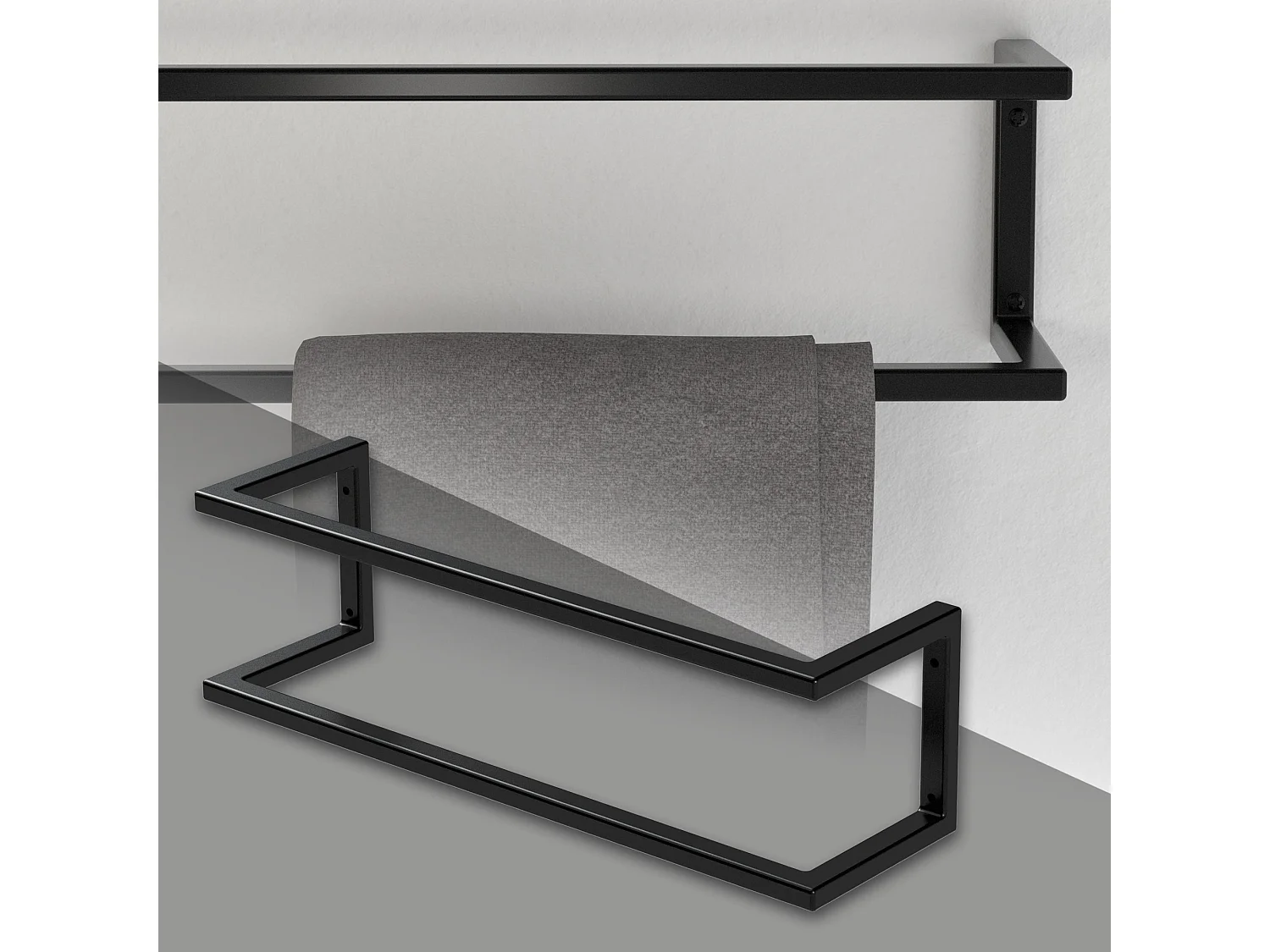 Portasciugamani con montaggio a parete supporto asciugamani acciaio nero 15x50cm