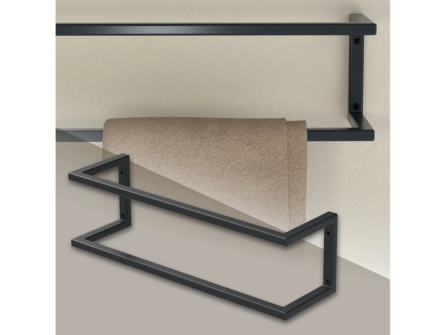 Porte-serviettes support mural salle de bain cuisine 15x15x50cm anthracite acier