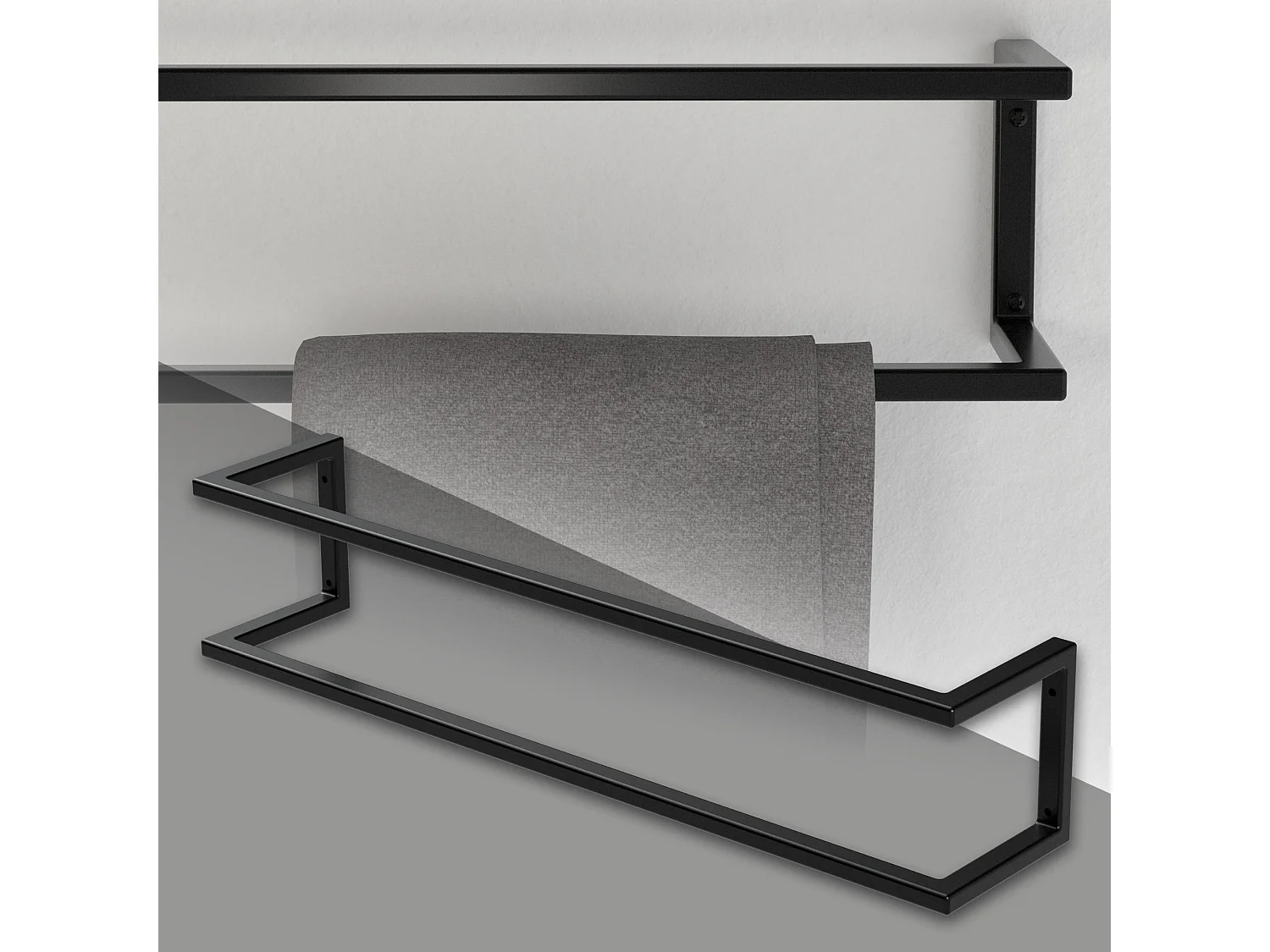 Porte-serviettes support mural pour salle de bain cuisine 15x15x70 cm noir acier