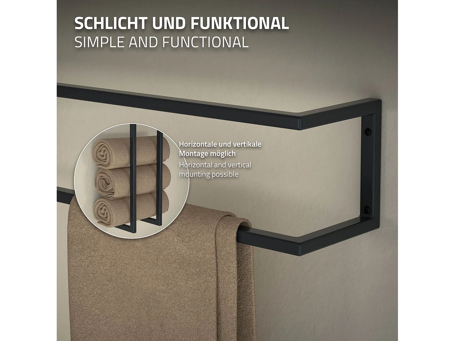 Porte-serviettes support mural salle de bain cuisine 15x15x90cm anthracite acier