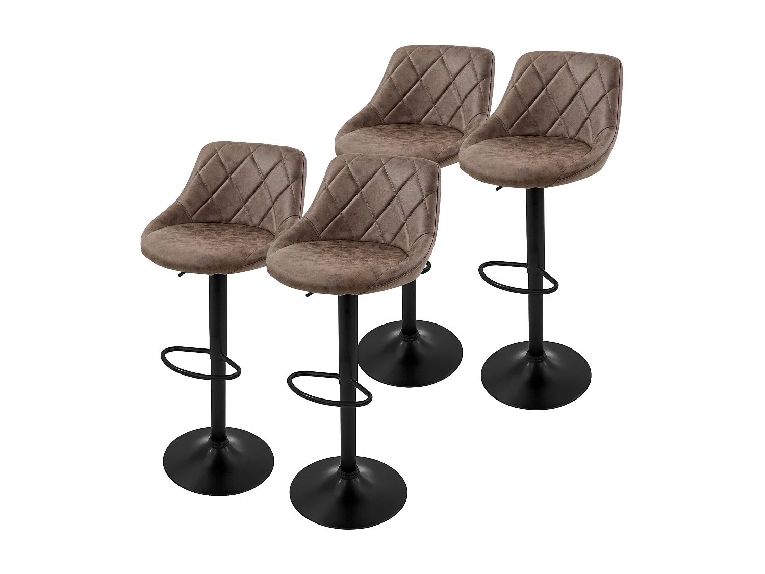 Lot 4 tabourets de bar rembourrées en simili marron hauteur réglable 62-82 cm