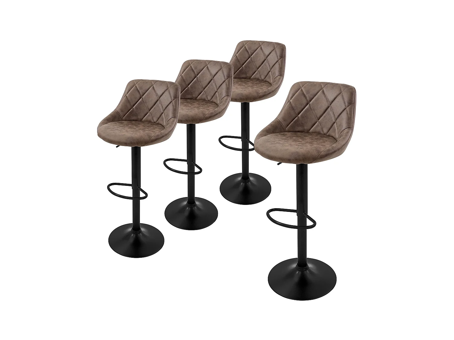 Lot 4 tabourets de bar rembourrées en simili marron hauteur réglable 62-82 cm