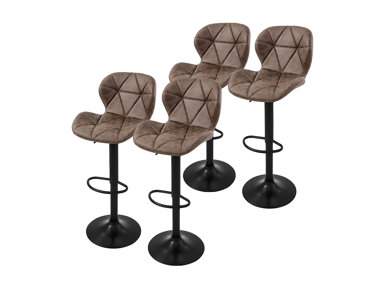 Lot de 4 tabourets de bar rembourrées en simili marron hauteur réglable 59-79 cm