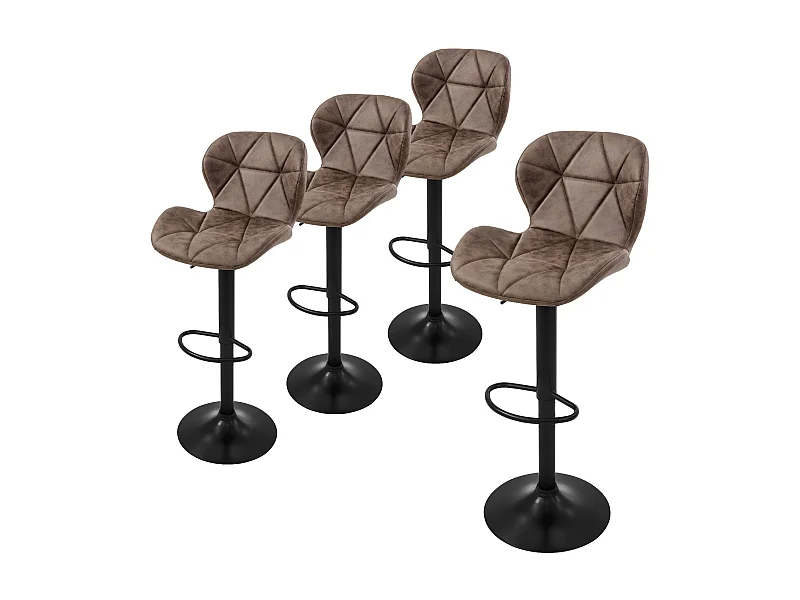 Lot de 4 tabourets de bar rembourrées en simili marron hauteur réglable 59-79 cm