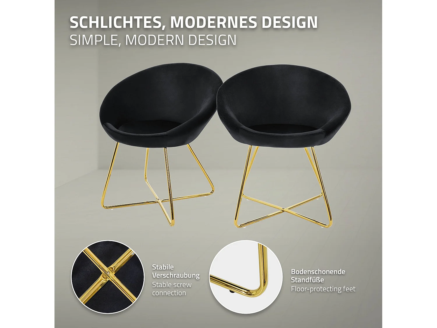 ML-Design 2x Sedia sala da pranzo nero in velluto sedie con schienale rotondo poltroncina imbottita con gambe dorate da cucina per soggiorno salotto