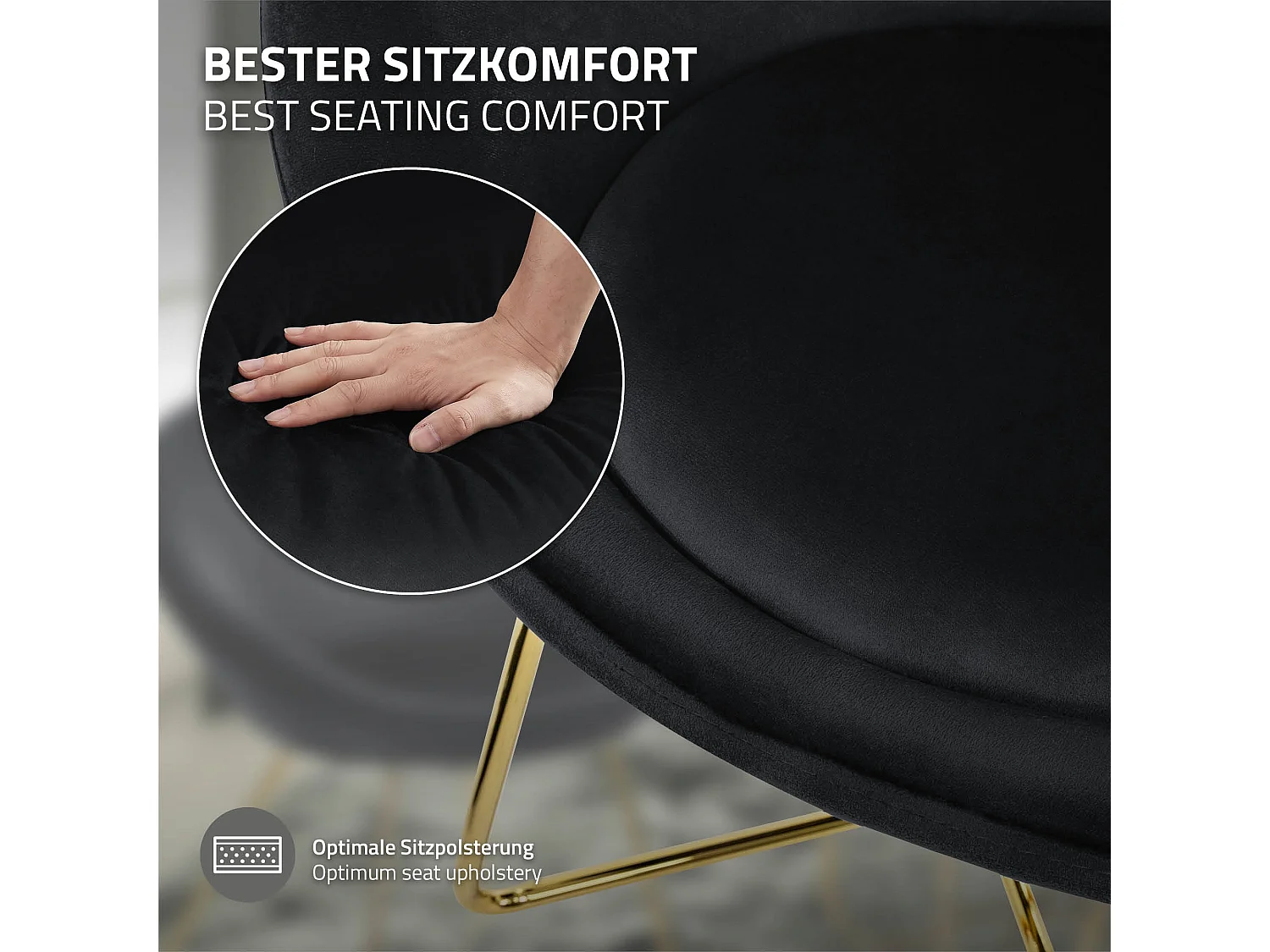 ML-Design 2x Sedia sala da pranzo nero in velluto sedie con schienale rotondo poltroncina imbottita con gambe dorate da cucina per soggiorno salotto