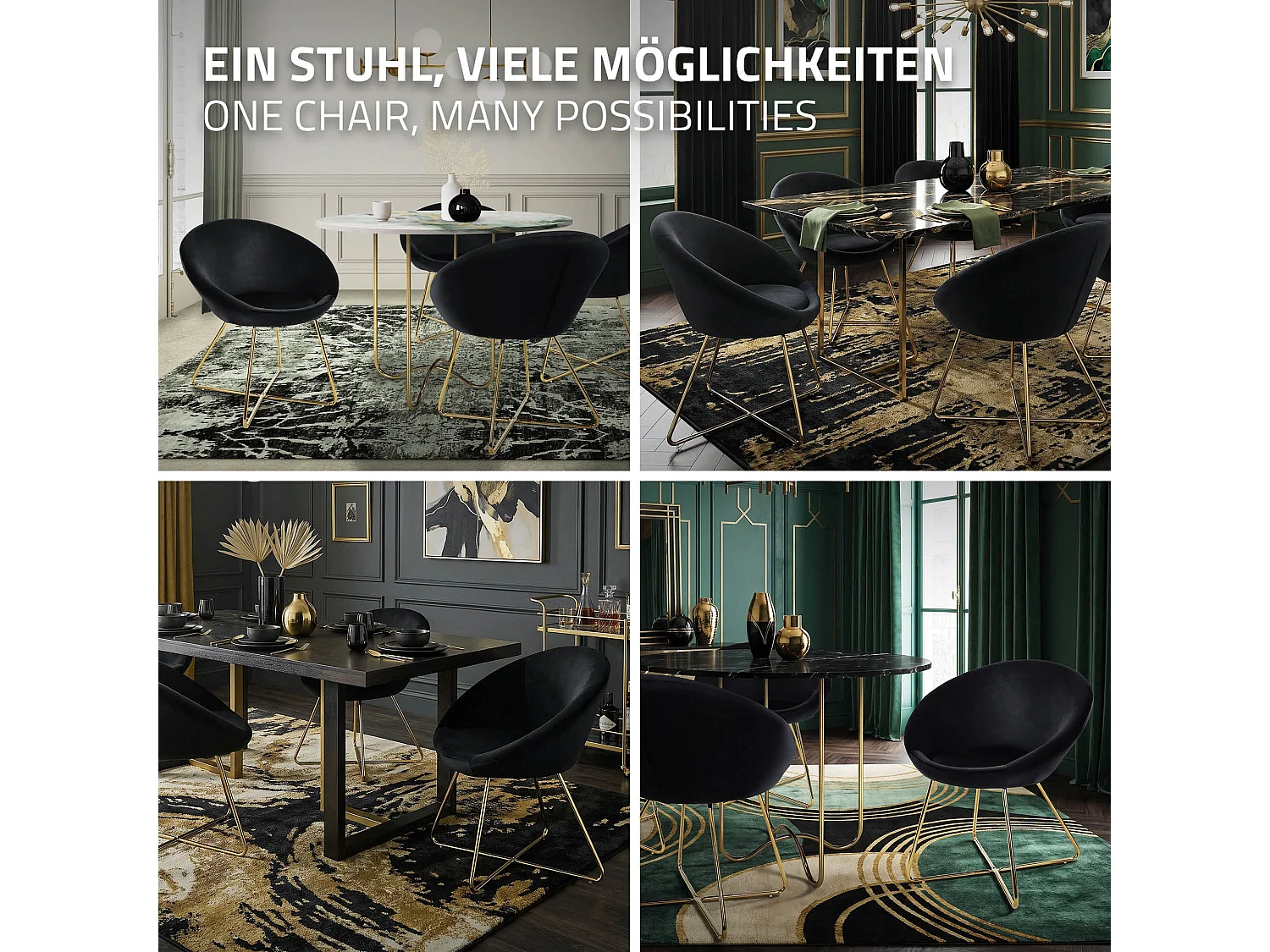 ML-Design 2x Sedia sala da pranzo nero in velluto sedie con schienale rotondo poltroncina imbottita con gambe dorate da cucina per soggiorno salotto