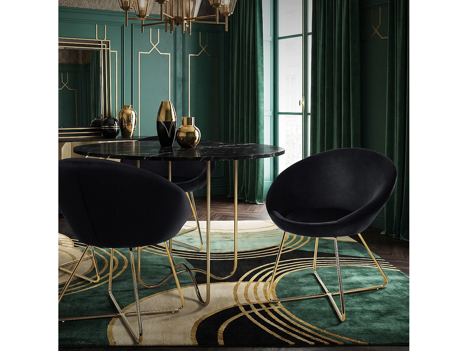 ML-Design 2x Sedia sala da pranzo nero in velluto sedie con schienale rotondo poltroncina imbottita con gambe dorate da cucina per soggiorno salotto