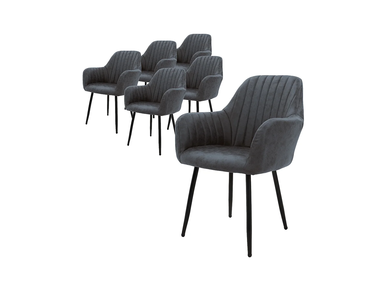 Lot de 6 chaises salle à manger rembourrée anthracite avec accoudoirs en simili