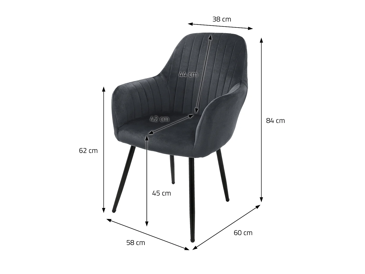Lot de 6 chaises de salle à manger gris dossier et accoudoirs ergonomiques revêtement en velours respirant piètement noir en acier design élégant