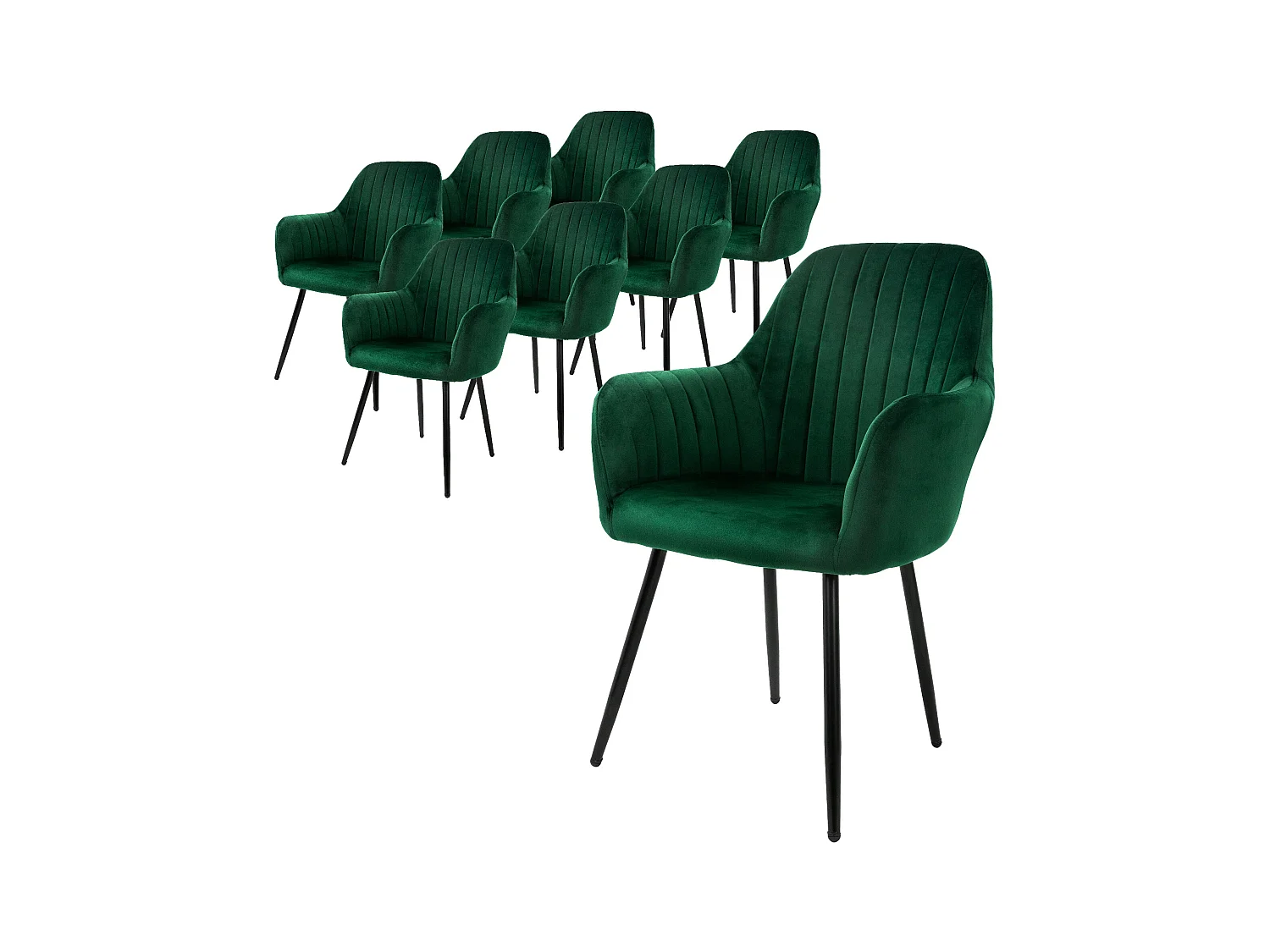 Lot de 8 chaises de salle à manger rembourrée asisse en velours vert en métal