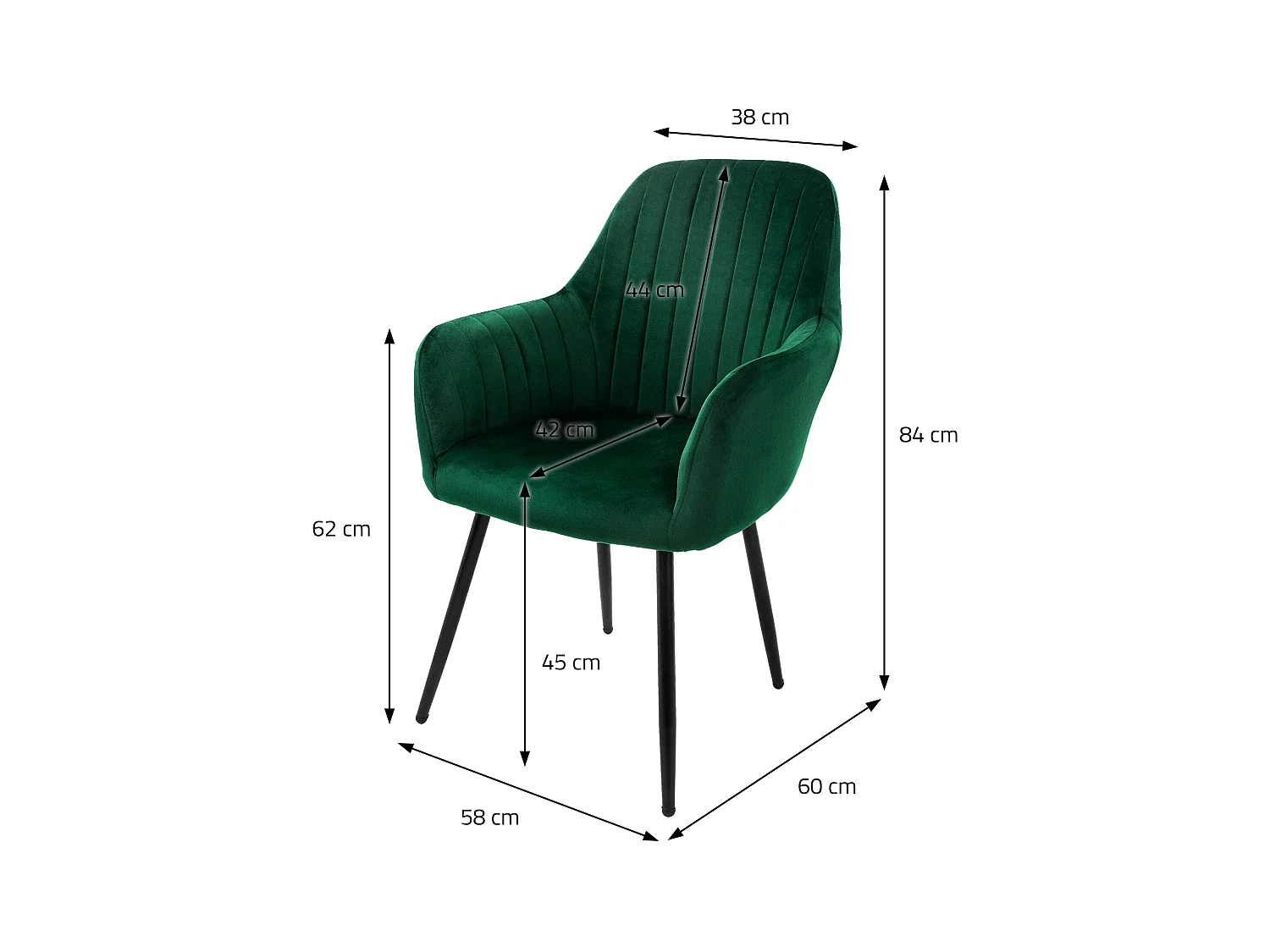 Lot de 8 chaises de salle à manger rembourrée asisse en velours vert en métal