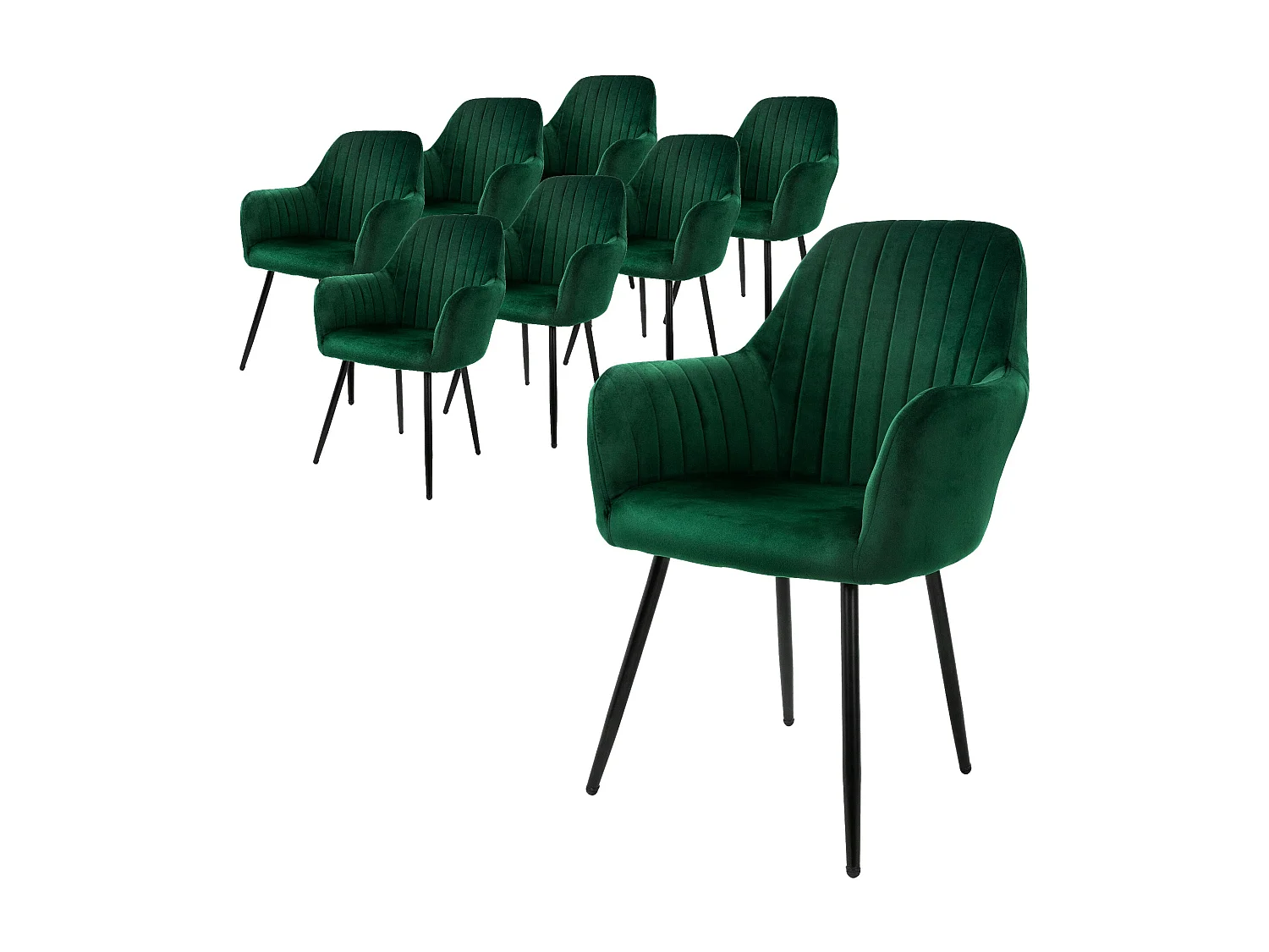 Lot de 8 chaises de salle à manger rembourrée asisse en velours vert en métal