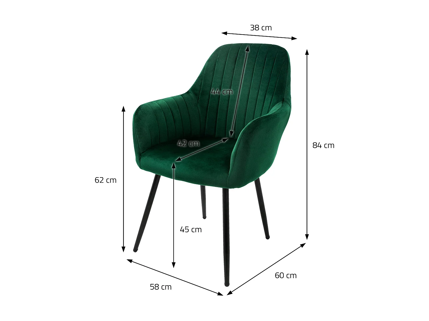 Lot de 6 chaises de salle à manger rembourrée asisse en velours vert en métal