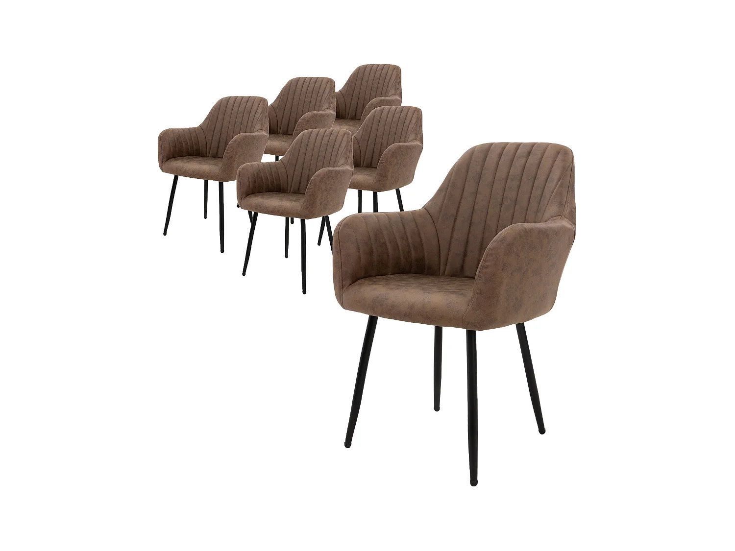 Lot 6 chaises salle à manger salon rembourrée marron avec accoudoirs en simili