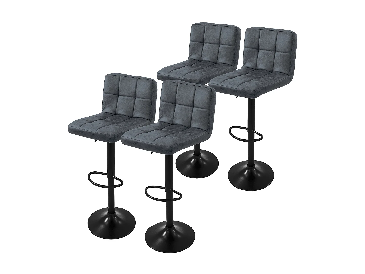 Lot de 4 tabourets de bar rembourrées simili anthracite chaise hauteur réglable