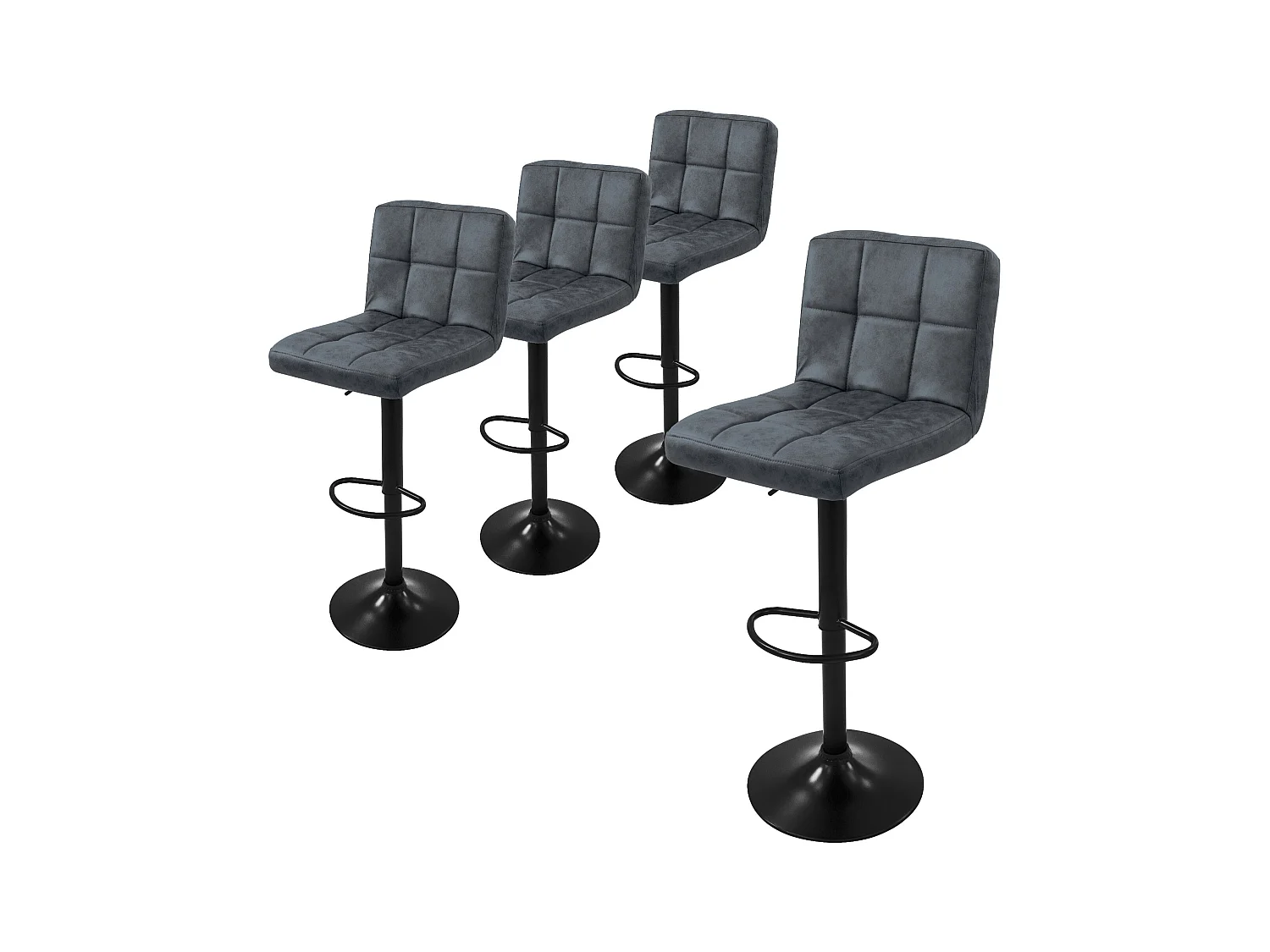 Lot de 4 tabourets de bar rembourrées simili anthracite chaise hauteur réglable