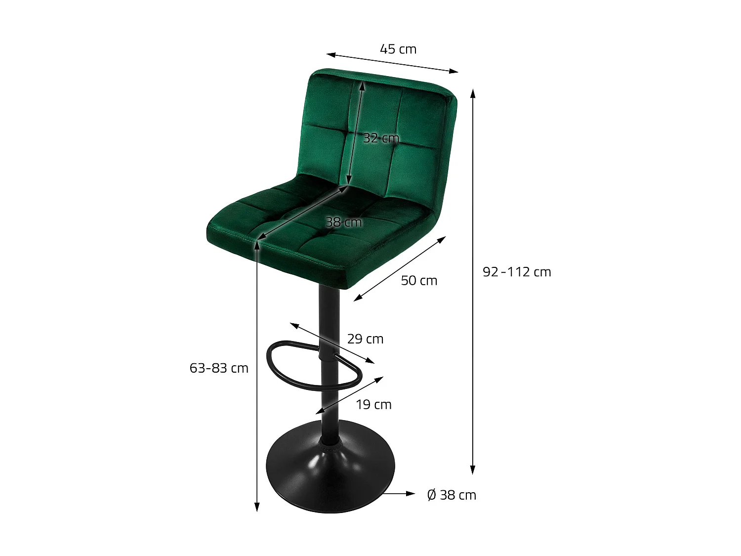 Set 4x taburetes de bar de terciopelo verde silla giratoria 360° con reposapiés