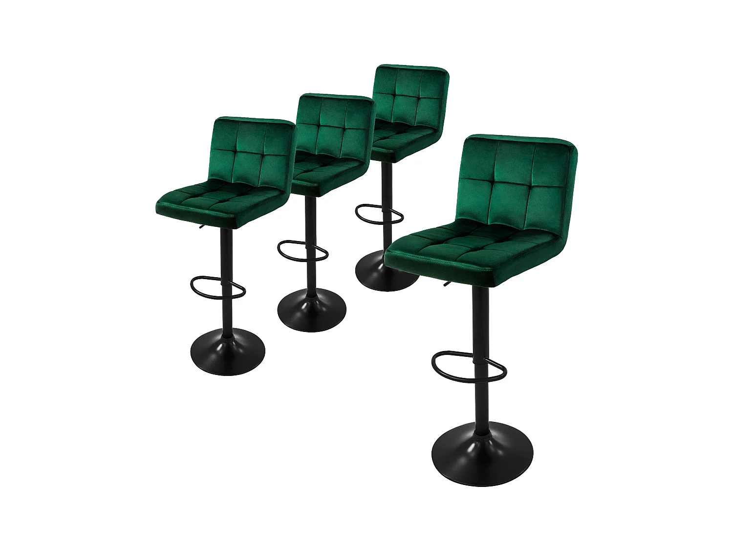 Lot de 4 tabourets de bar rembourrées en velours vert chaise réglable en hauteur