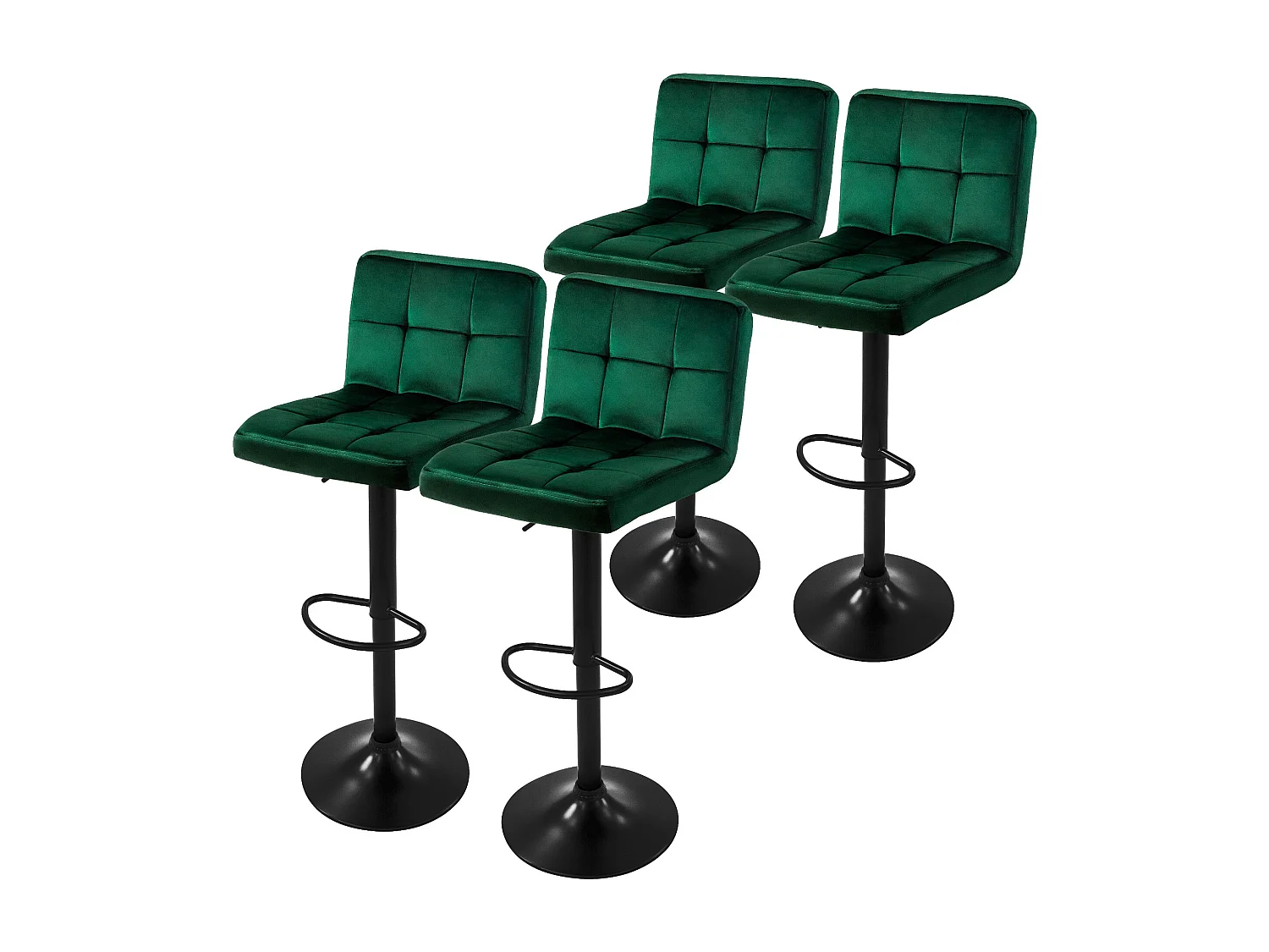 Set 4x taburetes de bar de terciopelo verde silla giratoria 360° con reposapiés