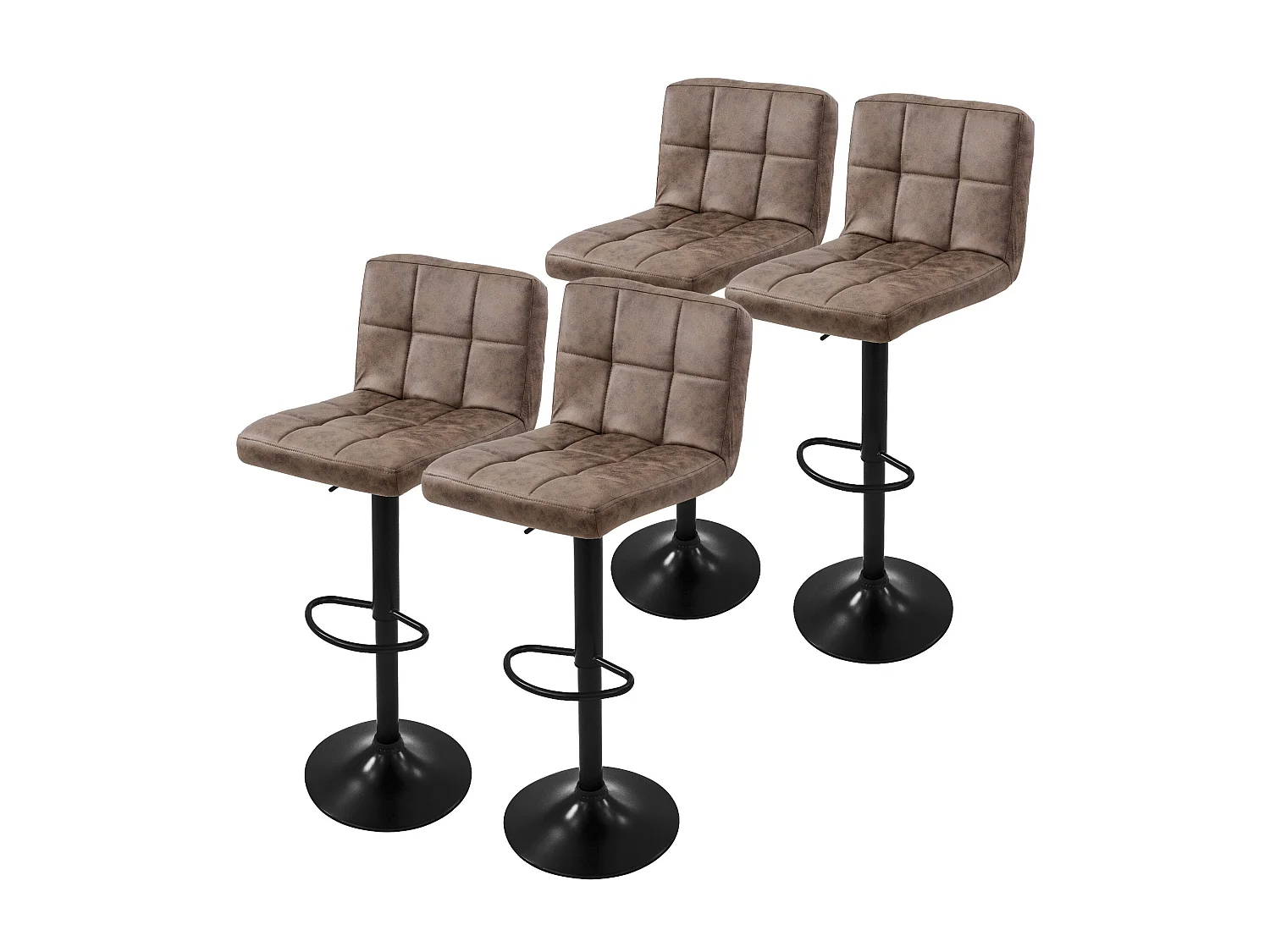 Lot de 4 tabourets de bar rembourrées en simili marron chaise hauteur réglable
