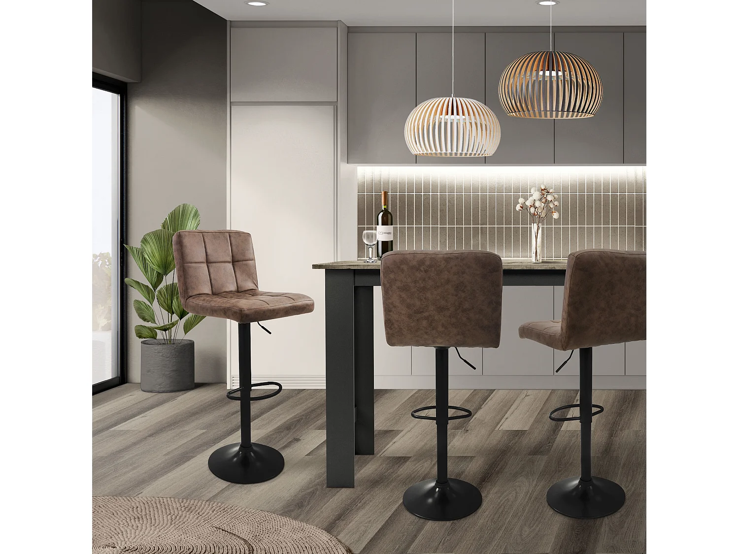 Set 4x sgabelli da bar girevoli in ecopelle marrone sgabello sedie con schienale