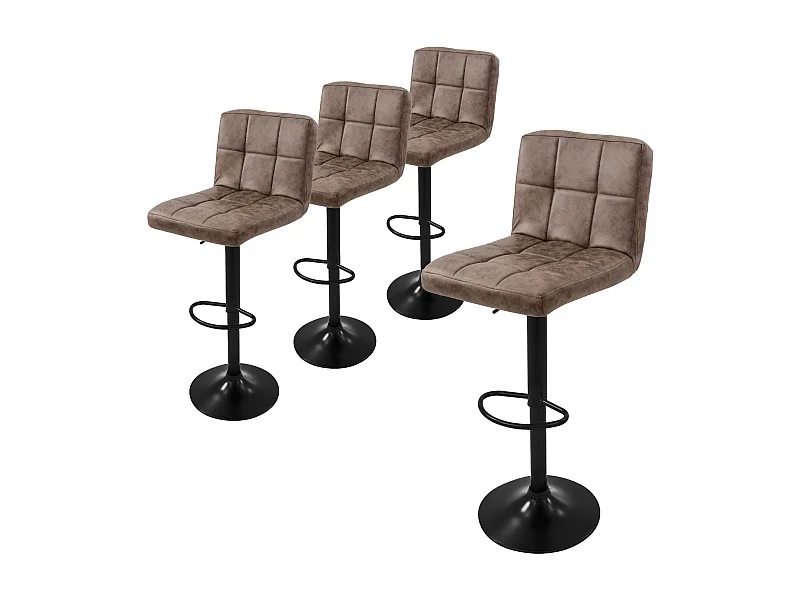 Lot de 4 tabourets de bar rembourrées en simili marron chaise hauteur réglable