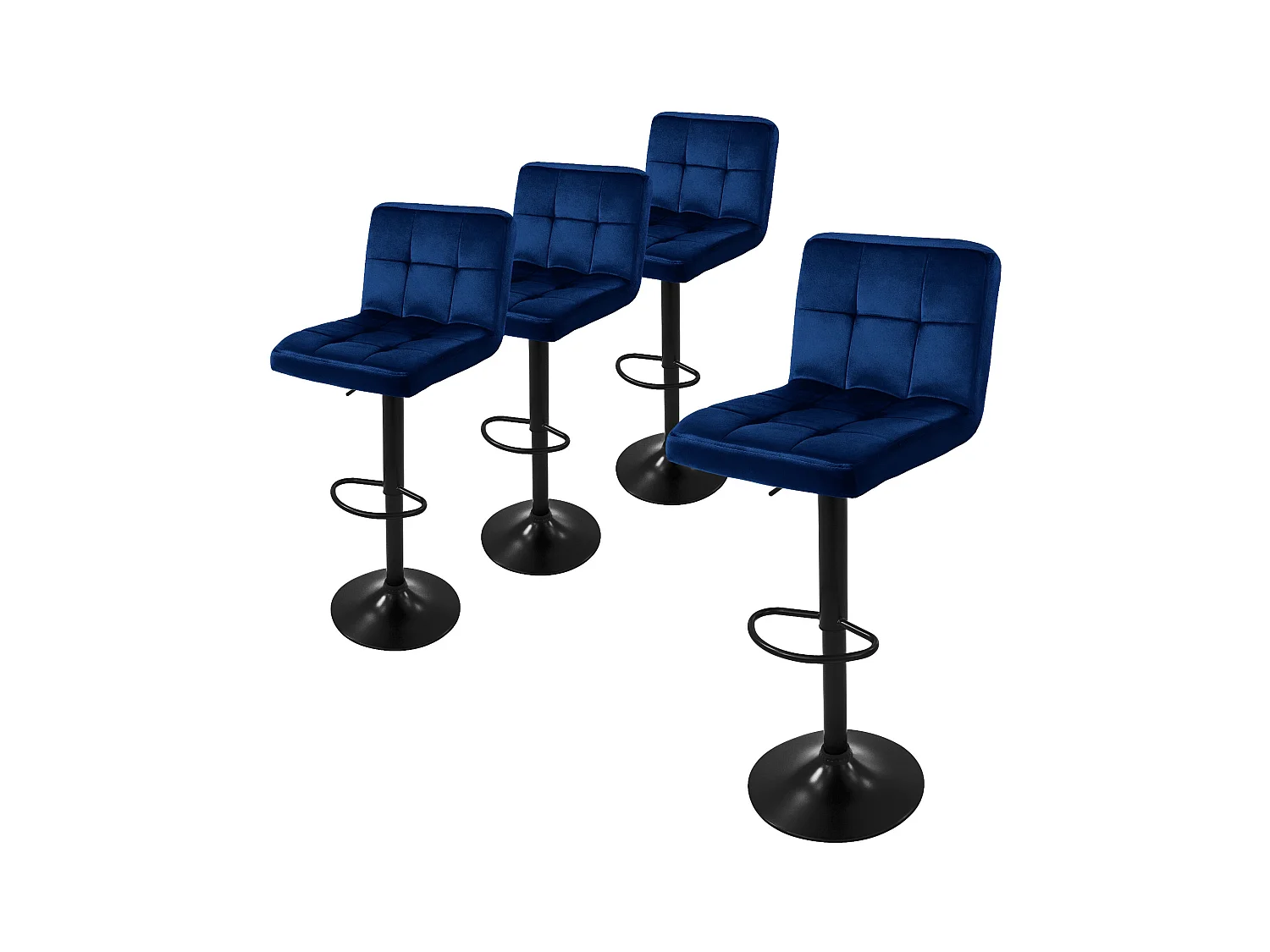 Lot de 4 tabourets de bar rembourrées en velours bleu chaise réglable en hauteur