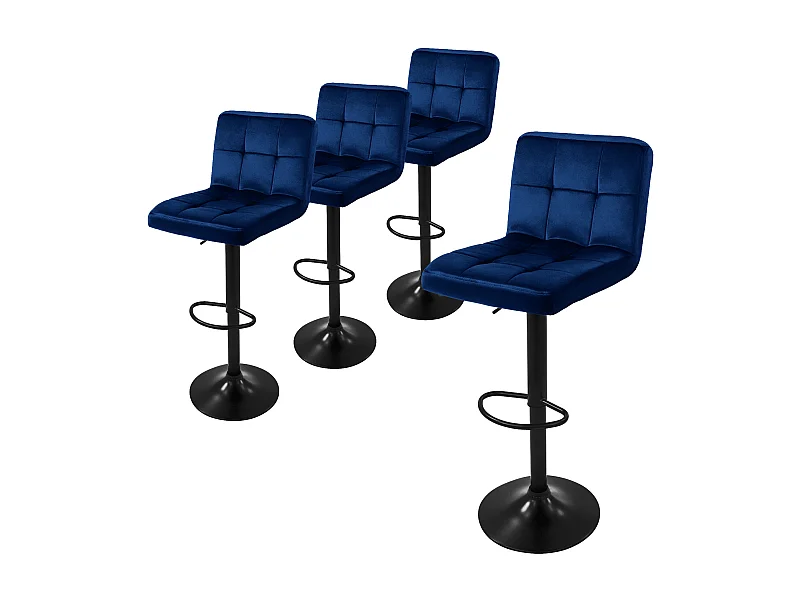 Lot de 4 tabourets de bar rembourrées en velours bleu chaise réglable en hauteur