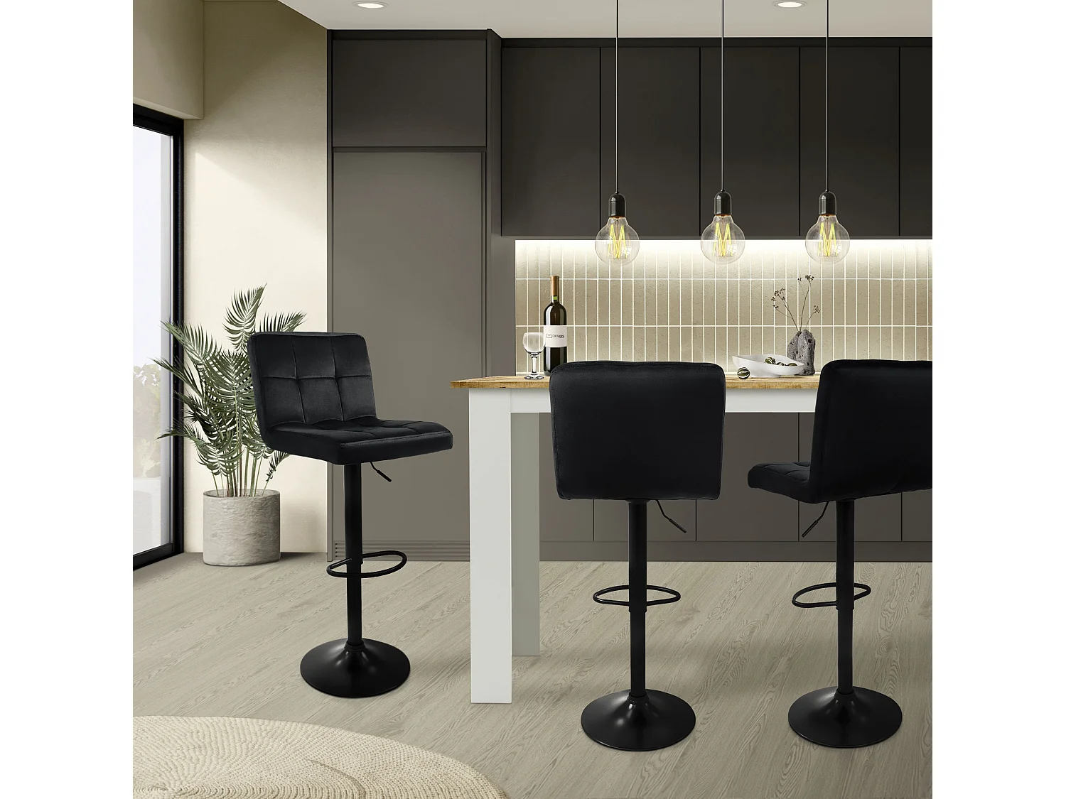 Set 4 sgabelli da bar girevoli nero velluto altezza regolabile sgabello girevole