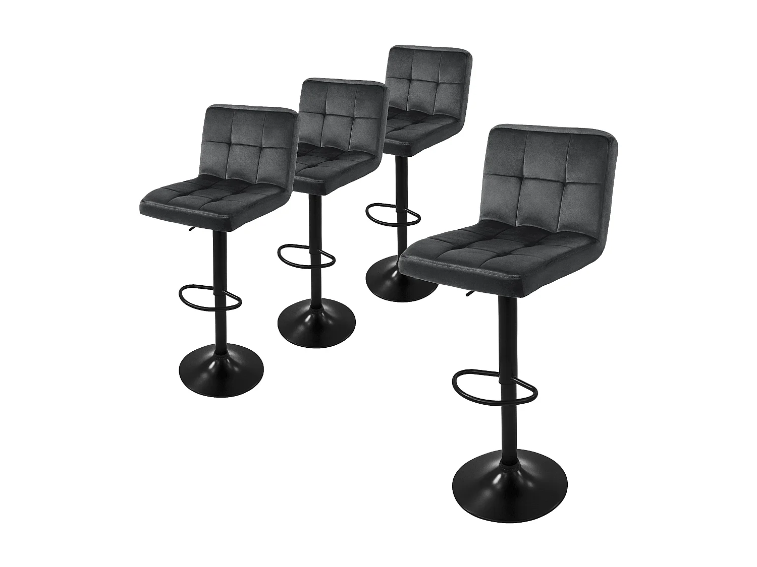 Set 4x taburetes de bar de terciopelo gris silla giratoria 360° con reposapiés