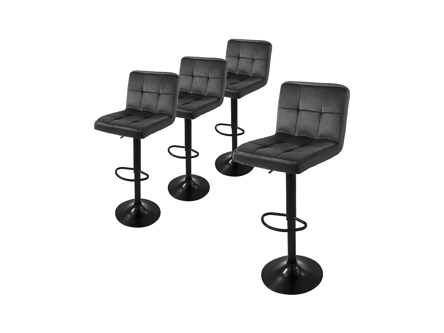 Lot de 4 tabourets de bar rembourrées en velours gris chaise réglable en hauteur