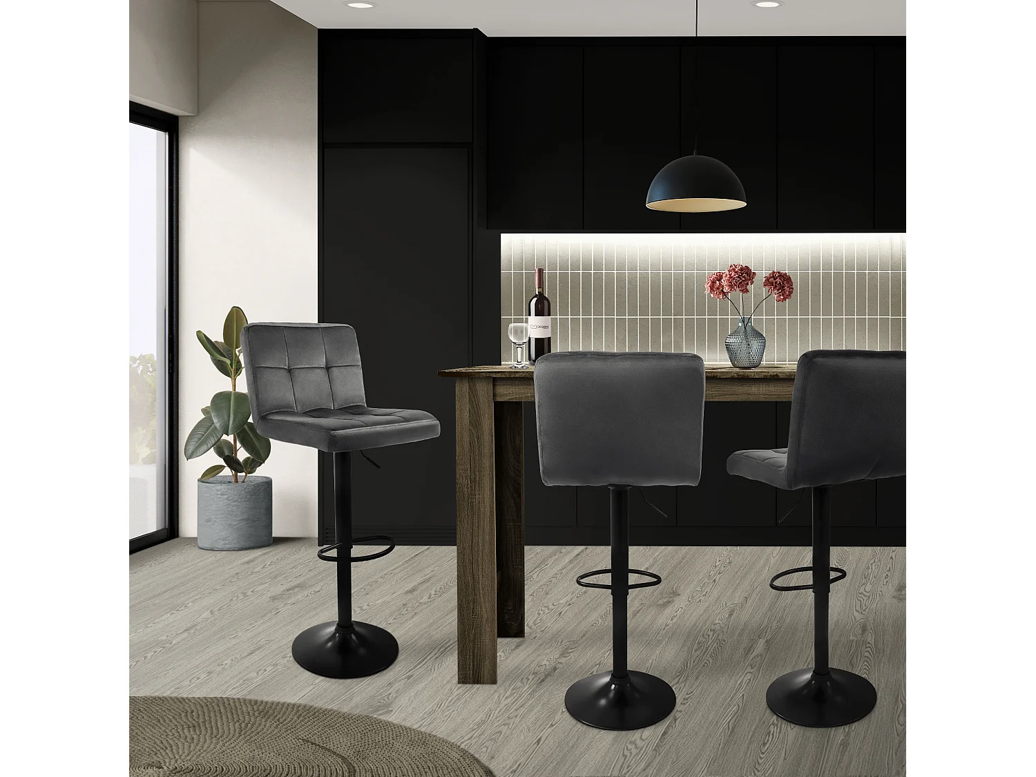 Set 4 sgabelli da bar girevoli velluto grigio altezza regolabile sgabello cucina