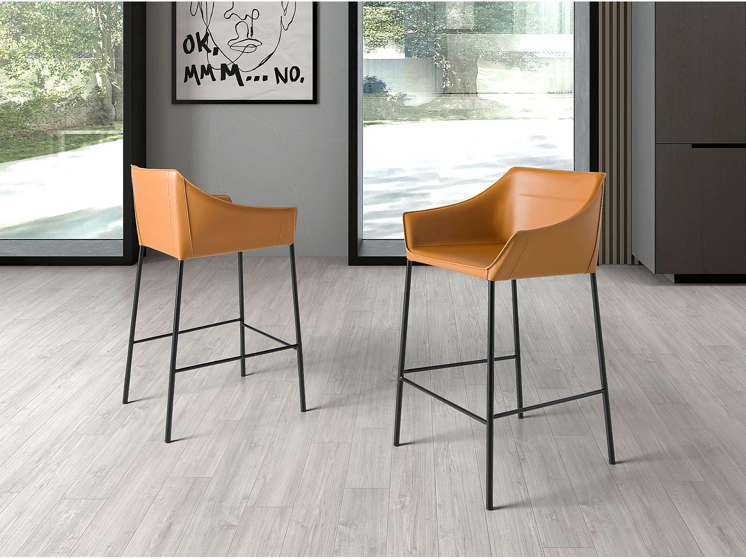 Hocker aus braunem Kunstleder  4145 ANGEL CERDA