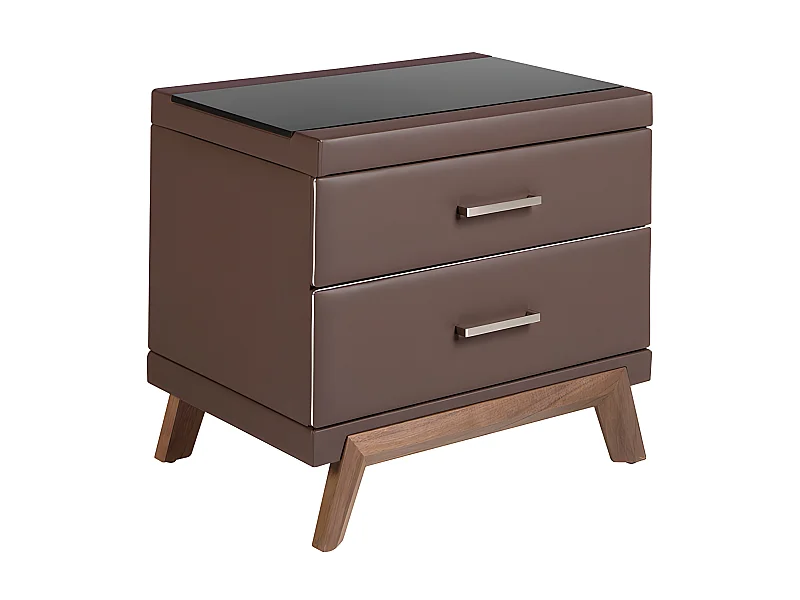 Nachtkastje van kunstleer, walnoot met zwart glazen blad 7162 ANGEL CERDA