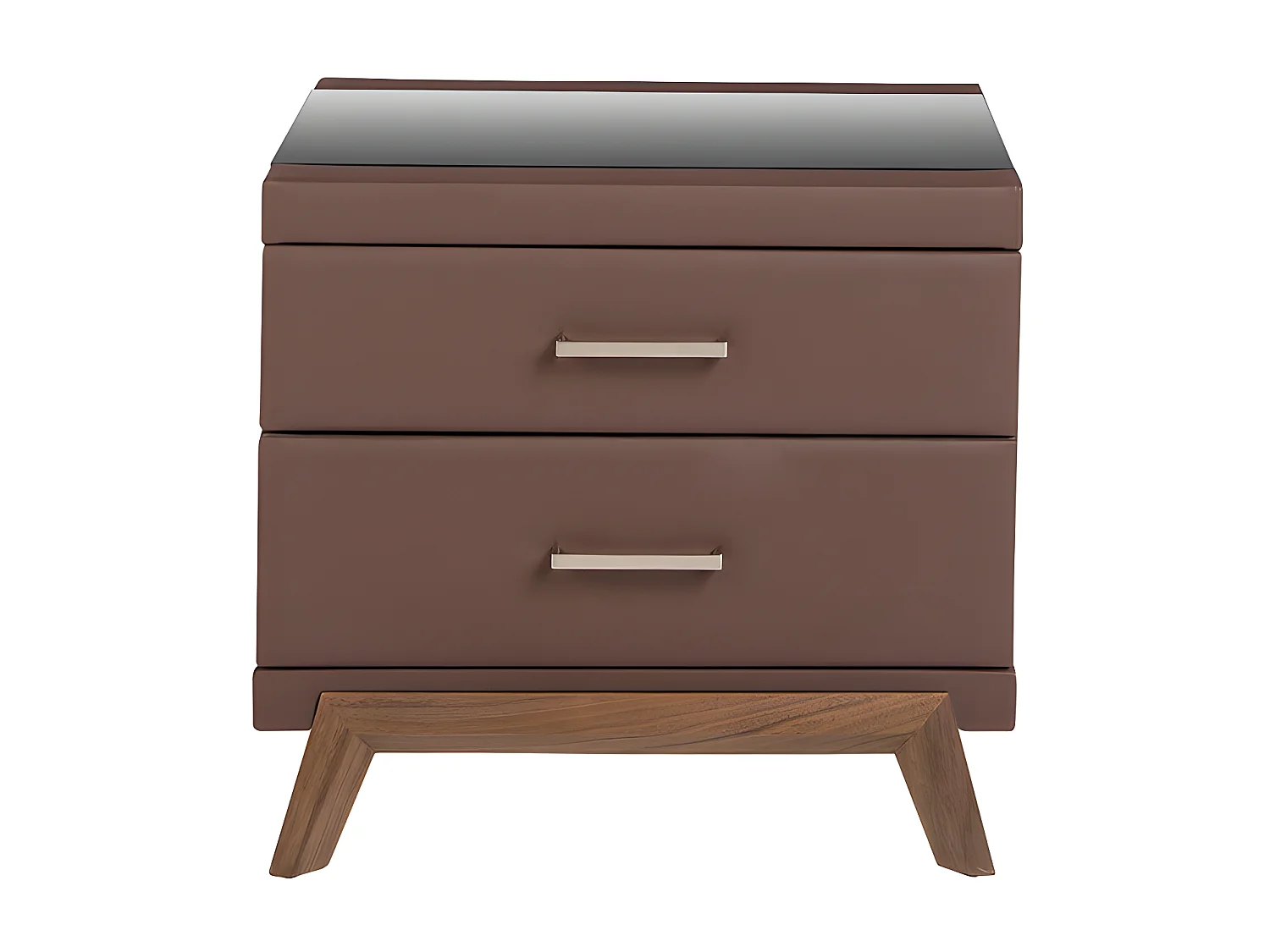 Mesita de noche polipiel y nogal con tapa de cristal negro  7162 ANGEL CERDA