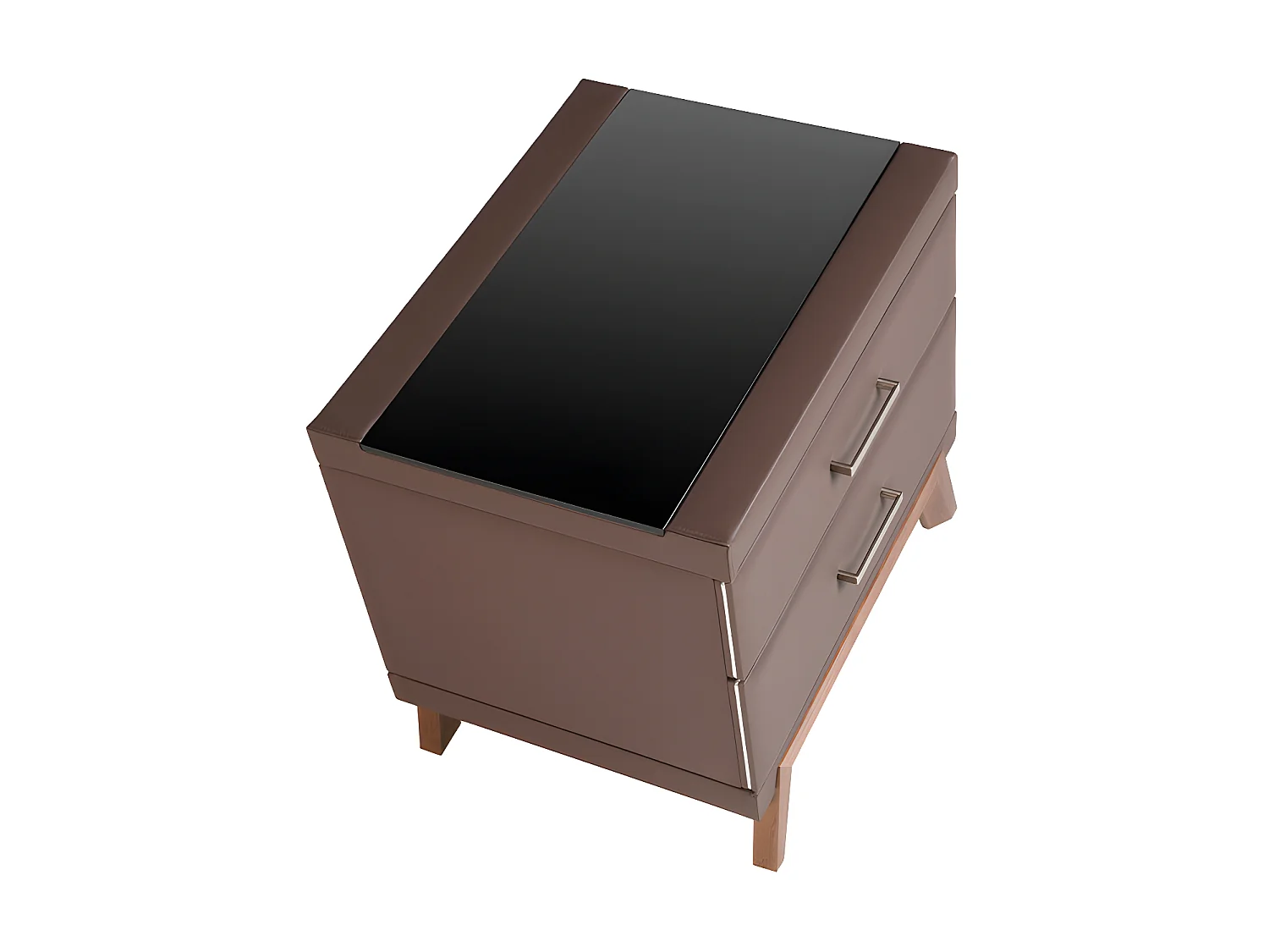 Mesita de noche polipiel y nogal con tapa de cristal negro  7162 ANGEL CERDA