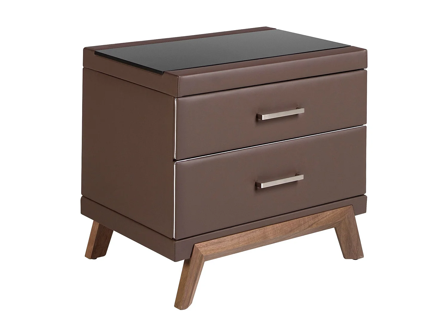 Table de chevet en simili cuir, noyer avec plateau en verre noir 7162 ANGEL CERDA