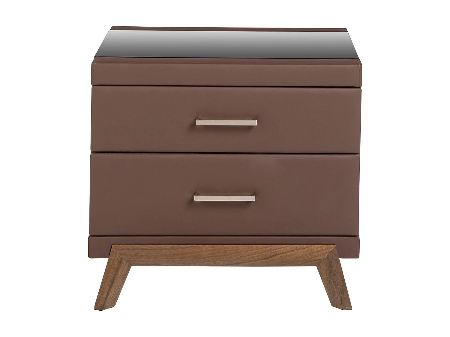 Table de chevet en simili cuir, noyer avec plateau en verre noir 7162 ANGEL CERDA