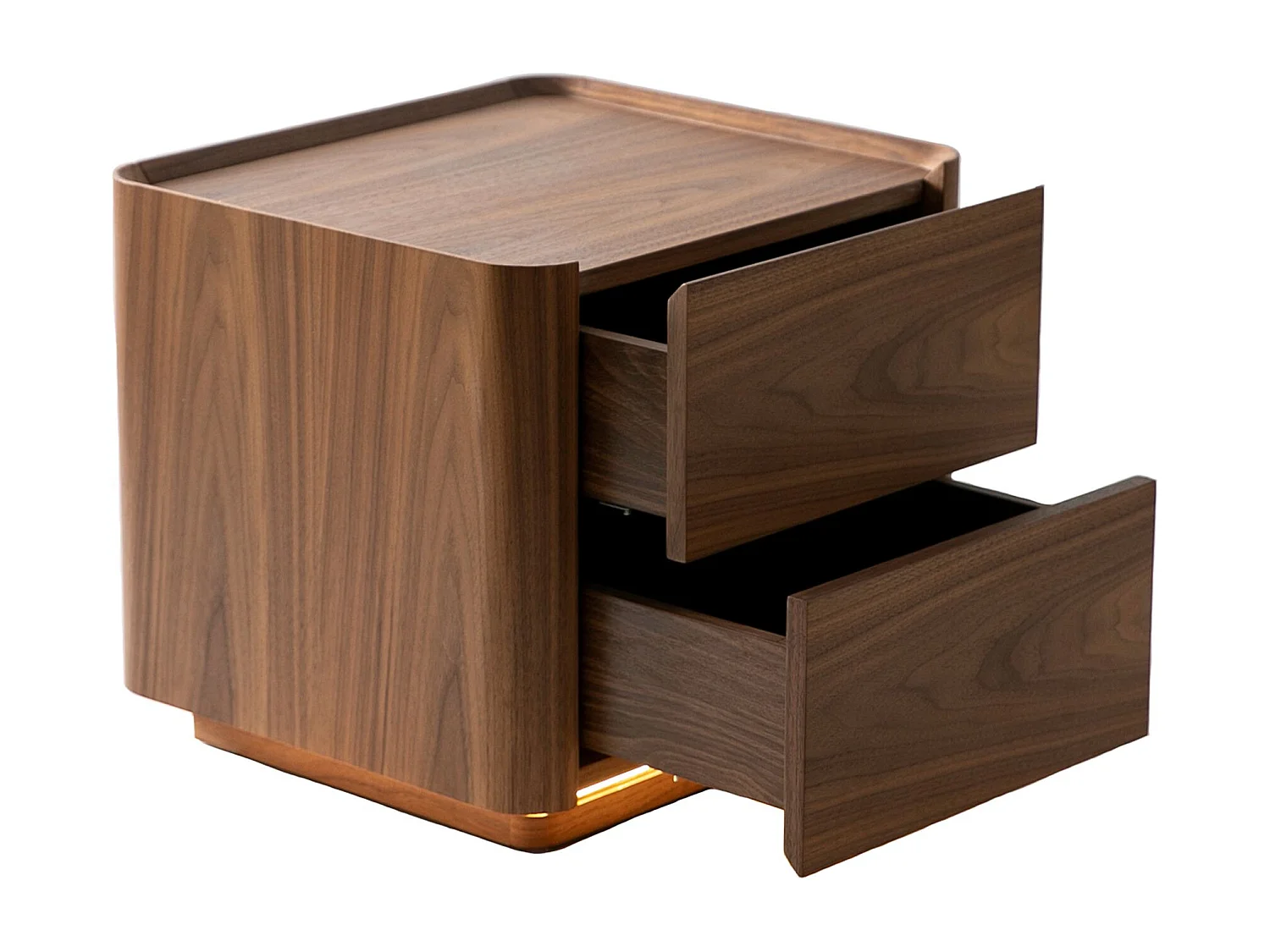 Table de chevet en simili cuir, noyer avec plateau en verre noir 7162 ANGEL CERDA