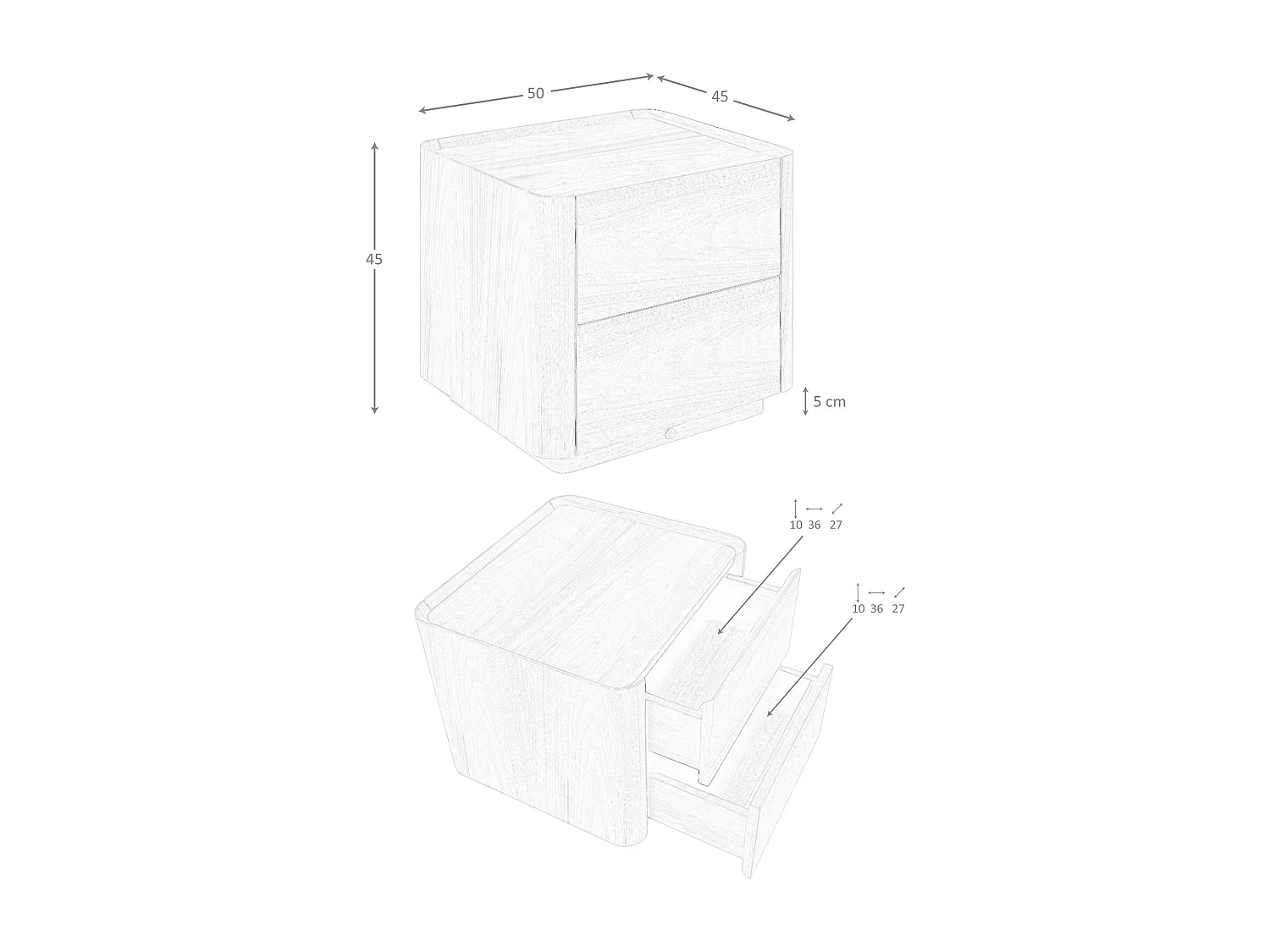 Table de chevet en simili cuir, noyer avec plateau en verre noir 7162 ANGEL CERDA