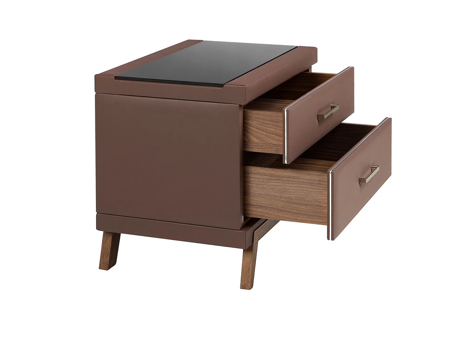 Comodino in similpelle, noce con piano in vetro nero 7162 ANGEL CERDA