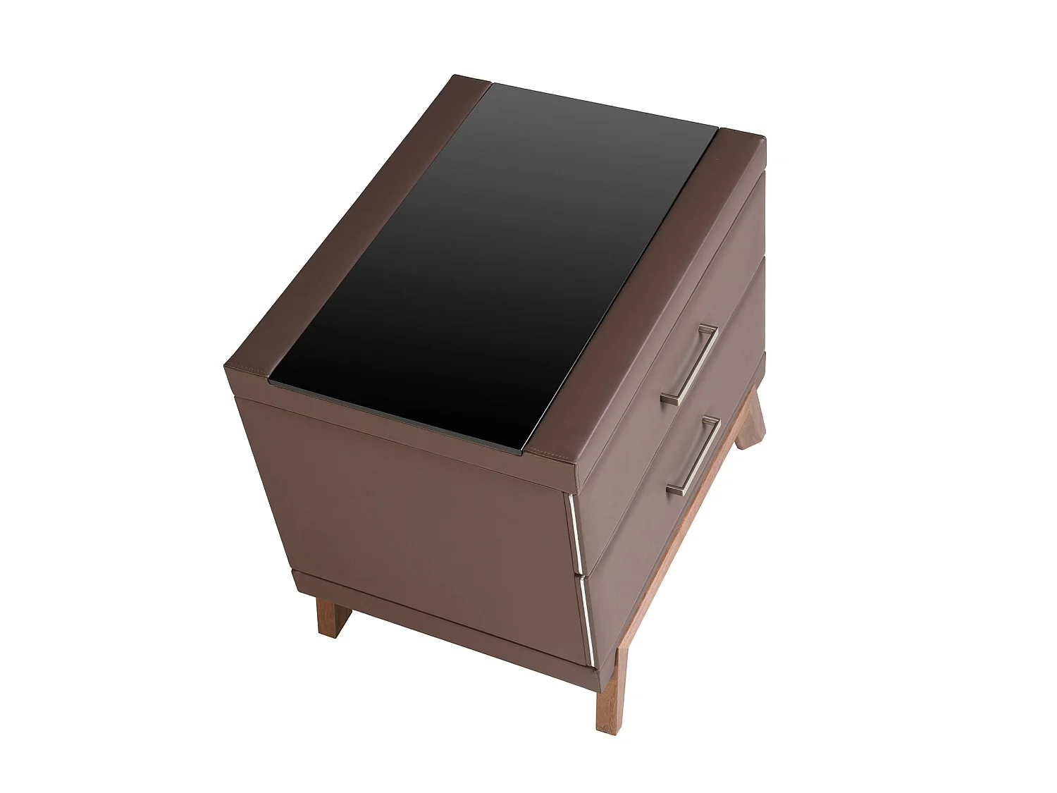 Comodino in similpelle, noce con piano in vetro nero 7162 ANGEL CERDA