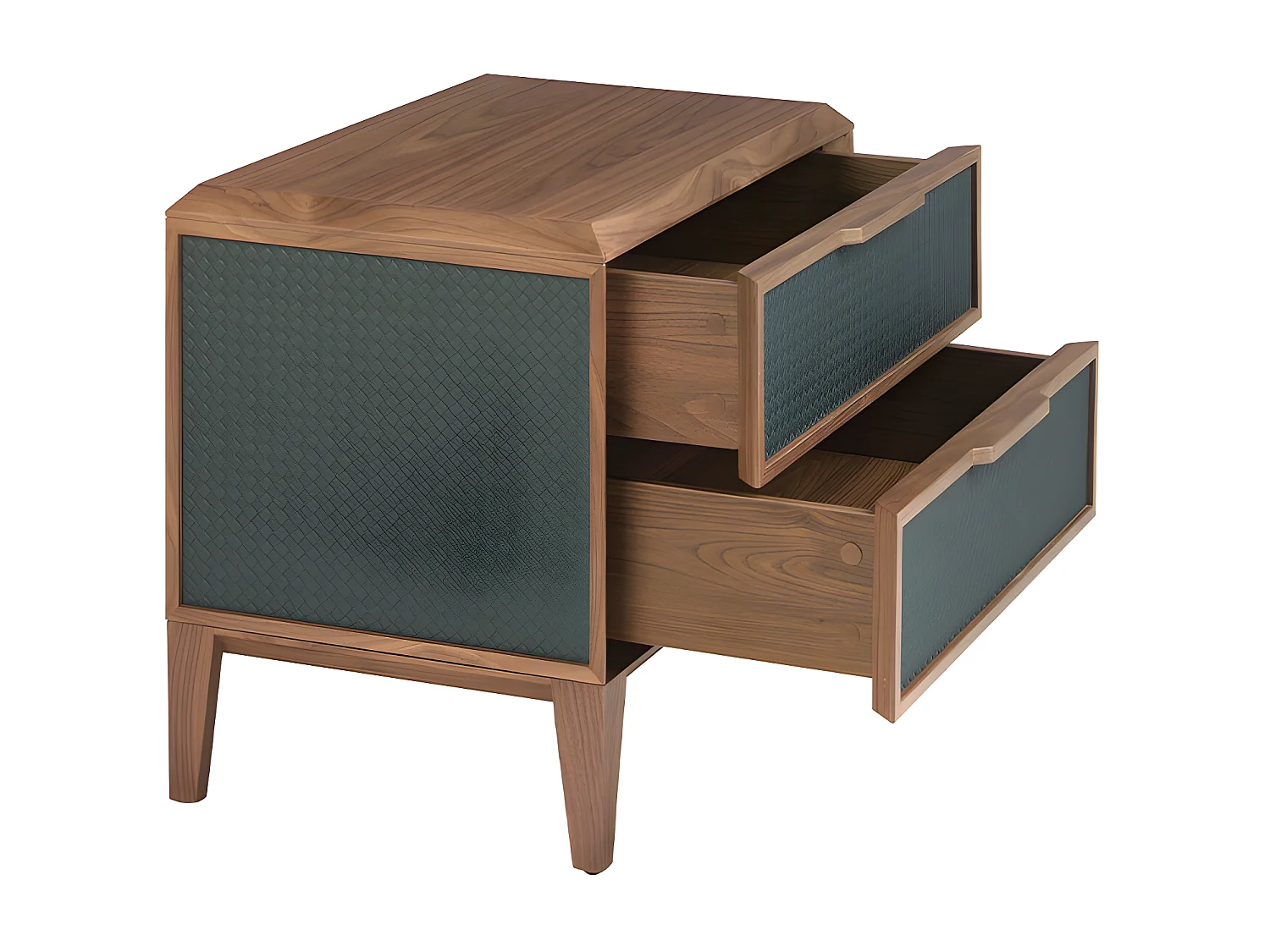 Ciemnozielony stolik nocny z PVC i orzecha włoskiego