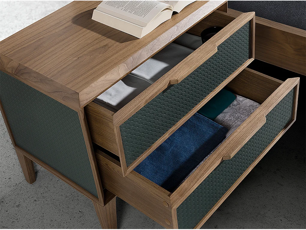 Nachttisch aus dunkelgrünem PVC und Walnussholz 7149 ANGEL CERDA