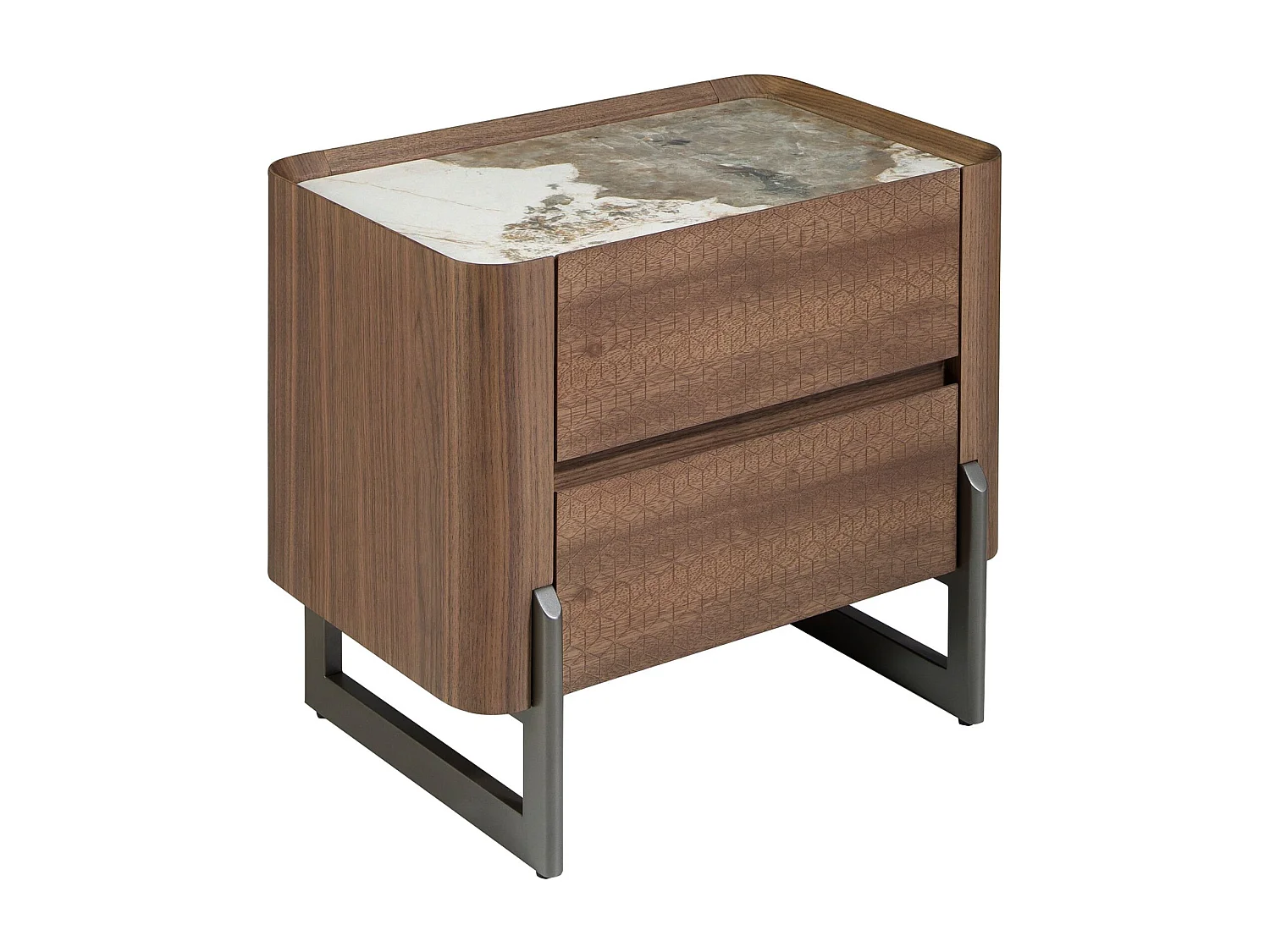 Nachttisch aus Nussbaum und dunklem metallisiertem Stahl mit Platte aus Porzellanmarmor 7152 ANGEL CERDA