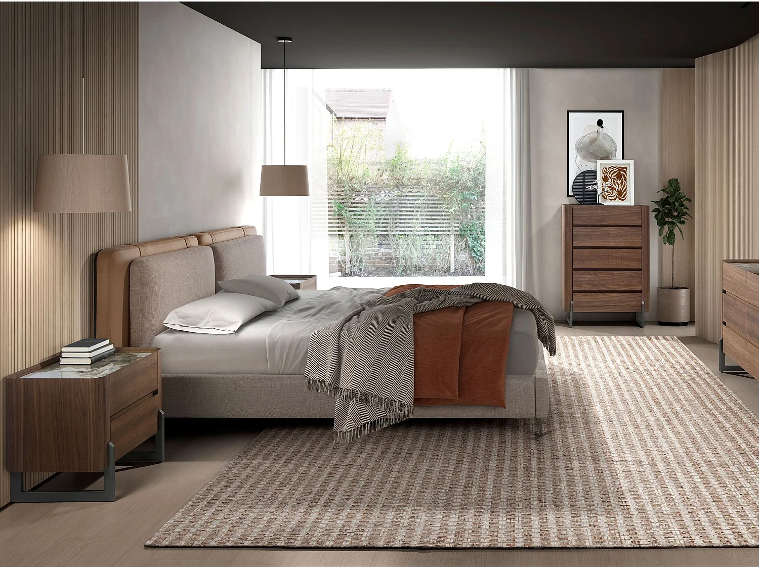 Nachttisch aus Nussbaum und dunklem metallisiertem Stahl mit Platte aus Porzellanmarmor 7152 ANGEL CERDA