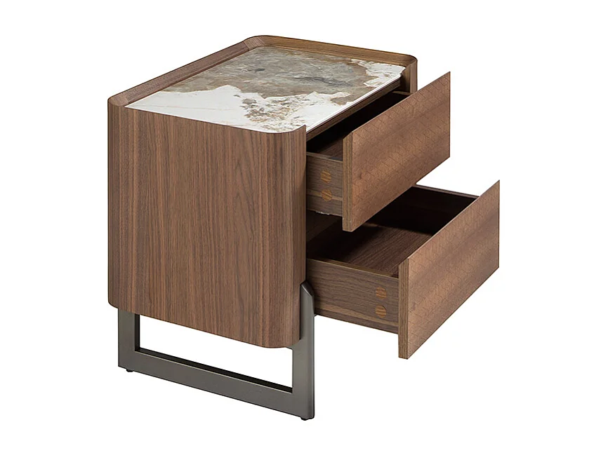 Nachttisch aus Nussbaum und dunklem metallisiertem Stahl mit Platte aus Porzellanmarmor 7152 ANGEL CERDA