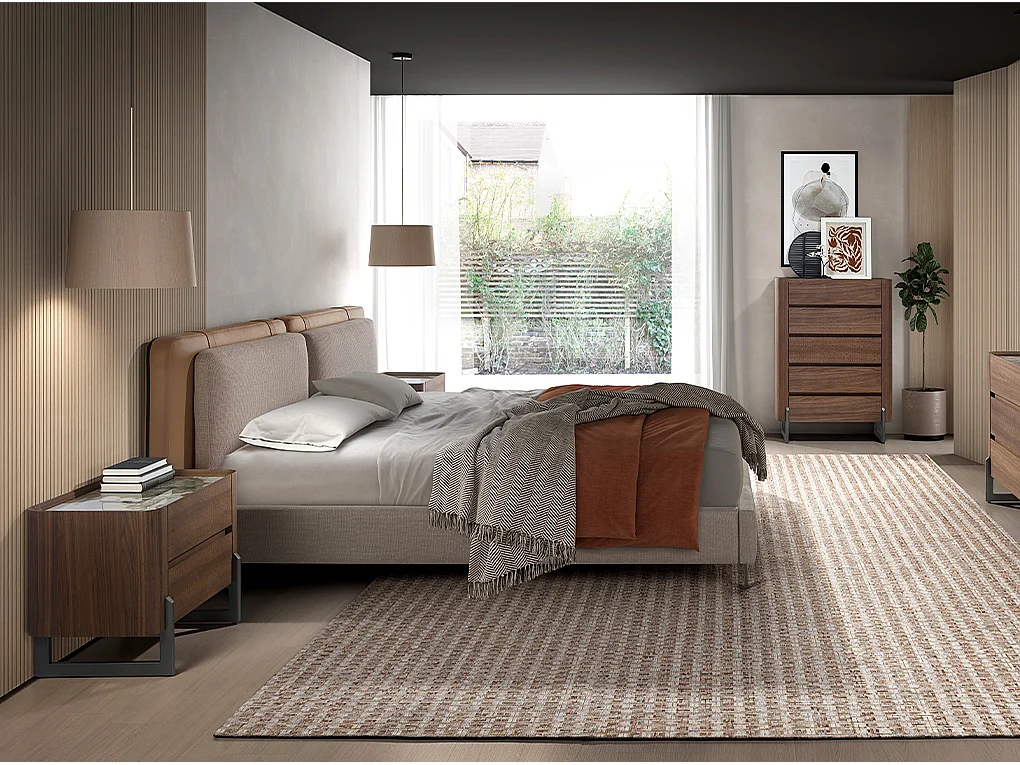 Nachttisch aus Nussbaum und dunklem metallisiertem Stahl mit Platte aus Porzellanmarmor 7152 ANGEL CERDA